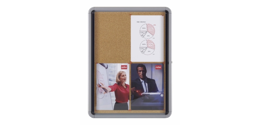 Vitrine affichage nobo liege premium plus porte battante   verre securite serrure 6      feuilles a4 709x668mm