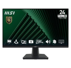 MSI Pro MP245G 24 Inch Monitor, FHD (1920 x 1080), 100Hz, IPS, 1ms, 1x HDMI 1.4b, 1x DP 1.2a output, 1x D-Sub(VGA), Built-in Speakers, Anti-Glare, Anti-Flicker, Less Blue light, TÜV Certified, VESA, Kensington, Black
