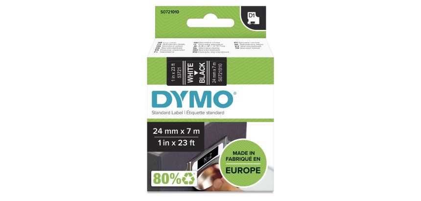DYMO D1 etichette originali | 24 mm x 7 mm | stampa bianca su nero | etichette autoadesive per etichettatrice LabelManager | 1 Pezzo