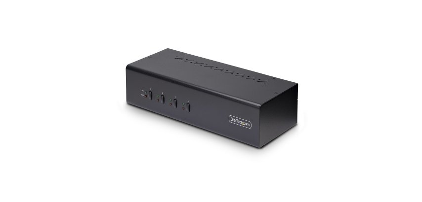 StarTech.com Switch KVM 4 Ports DisplayPort pour Deux Moniteurs, KVM 4K 60Hz, 2 Ports USB 5Gbps, 2 Ports USB 2.0 HID, Commutateur KVM avec Commutation par Touches et Boutons, Conforme TAA - Audio 3,5 mm, HDCP