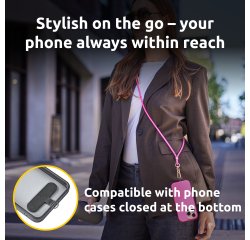 Intenso USB-C Charging Lanyard – Phone Necklace Cable, 60W Fast Charging, Adjustable Length, 1.65 m Nylon, USB-C to USB-C, neon pink