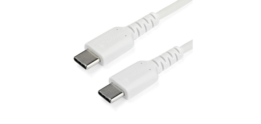 StarTech.com Cable de 1m de Carga USB C - de Carga Rápida y Sincronización USB 2.0 Tipo C a USB C para Portátiles - Revestimiento TPE de Fibra de Aramida M/M 60W Blanco - iPad Pro Surface