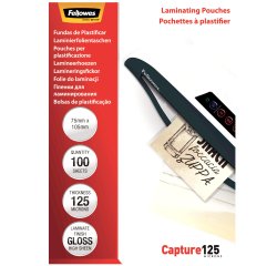 Pochettes de plastification Fellowes 75 x105 mm 125 µ brillantes - Boîte de 100