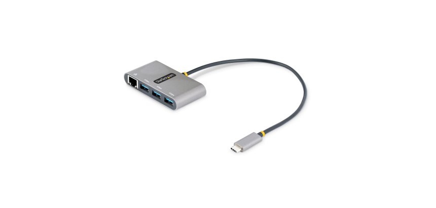 StarTech.com Hub USB-C à 3 ports avec Ethernet - 3x USB-A - USB 3.0 5Gbps - Alimentation par Bus - Hub USB Thunderbolt 3 - Adaptateur USB C Ethernet - Splitter USB-C vers USB-A - Adaptateur de Voyage