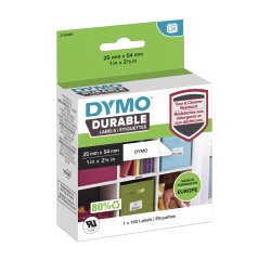 DYMO Authentic LabelWriter Durable Labels | 25mm x 54mm | White Poly | 160 Self-Adhesive Labels | High-Performance | For LabelWriter Label Makers