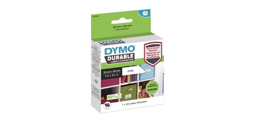 DYMO Authentic LabelWriter Durable Labels | 25mm x 54mm | White Poly | 160 Self-Adhesive Labels | High-Performance | For LabelWriter Label Makers