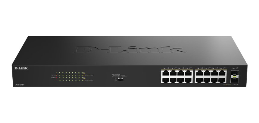 D-Link DGS-1018P Non-géré Gigabit Ethernet (10/100/1000) Connexion Ethernet, supportant l'alimentation via ce port (PoE) Noir