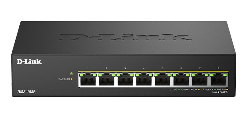 D-Link DMS-108P/E commutateur réseau Non-géré 2.5G Ethernet (100/1000/2500) Connexion Ethernet, supportant l'alimentation via ce port (PoE) Noir