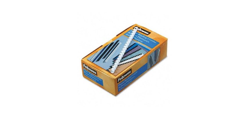 Anneau plastique à relier fellowes dos rond capacité 150f 19mm diamètre 300mm longueur coloris blanc boîte 100 unités