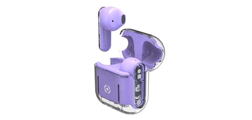 Celly SHEER Auricolare True Wireless Stereo (TWS) In-ear Musica e Chiamate Trasparente, Viola