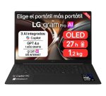 LG Gram Pro 16Z90U 16" Copilot+ PC Intel Core Ultra X7 358H Portátil 40,6 cm (16") WQXGA+ 32 GB LPDDR5x-SDRAM 512 GB SSD Windows 11 Home Negro, Carbono Español