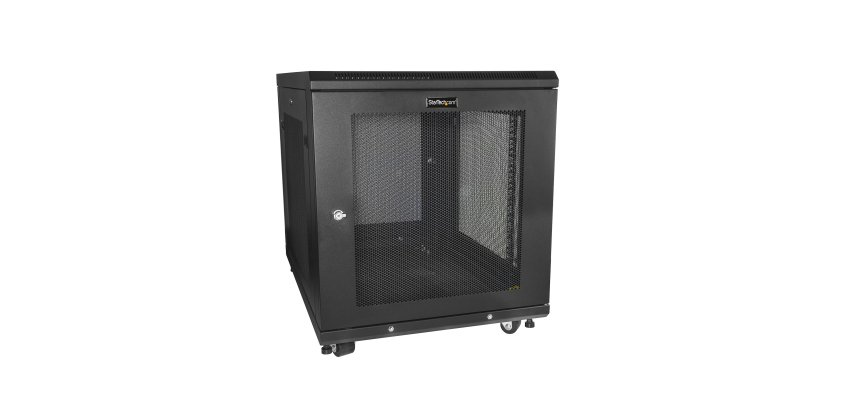 StarTech.com Armadio Rack 19" 12U su Ruote a 4 Montanti, Server Rack 19 Pollici Mobile con Ripiano 1U e pannelli laterali con serratura. Rack Dati Ventialta con Profondità di montaggio regolabile