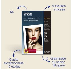 Epson Papier photo A4 mat Archival 189 g/m2, 50 feuilles