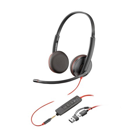 Poly Micro-casque stéréo USB-C Blackwire 3225 + prise 3,5 mm + adaptateur USB-C/A (lot)