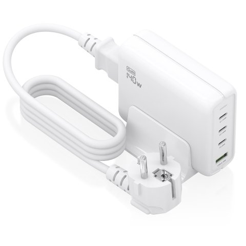 AISENS Cargador Sobremesa GaN 140W, 3x USB-C PD3.1 QC4.0 QC5.0, 1x USB-A QC3.0, Blanco
