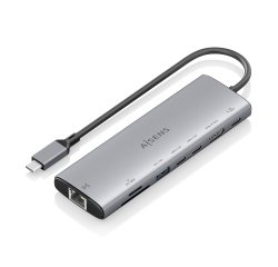 AISENS USB-C Dock 8 en 1, USB-C a 1xHDMI, 1xRJ45, 1xUSB-A 10G, 2xUSB-C 10G, 1xSD, 1xMicroSD, 1xUSB-C PD 100W, Gris, 20cm