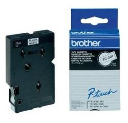 Brother Gloss Laminated Labelling Tape - 12mm, Black/White, 10-pk TC label tape