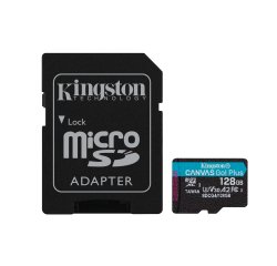 Kingston Technology Tarjeta microSDXC Canvas Go Plus Gen4 de 128 GB, 200 MB/s, A2 U3 V30 y adaptador