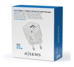 AISENS Cargador Gan 20W, 1xUSB-C PD3.0 QC4.0, 1xUSB-A QC3.0, Blanco