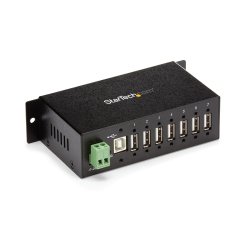 StarTech.com Hub USB 2.0 à 7 ports - Hub USB-A industriel en métal avec protection ESD et protection contre les surtensions de 350W - Montage sur rail DIN, mural ou sur bureau - Hub d'extension USB conforme TAA