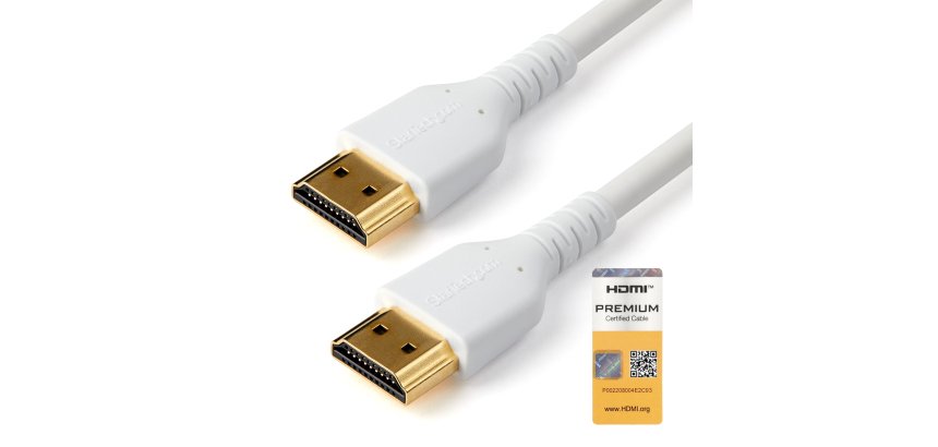 StarTech.com Câble HDMI Fin de 2m, Câble HDMI 2.0 Flexible Certifié Premium avec Ethernet, UHD 4K 60Hz HDR10, Conception Durable en Fibre d'Aramide avec Gaine en TPE, Blanc