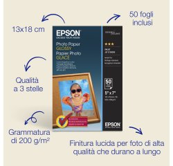 Epson Carta fotografica lucida (130 x 180 mm), 200 g/m2, 50 fogli