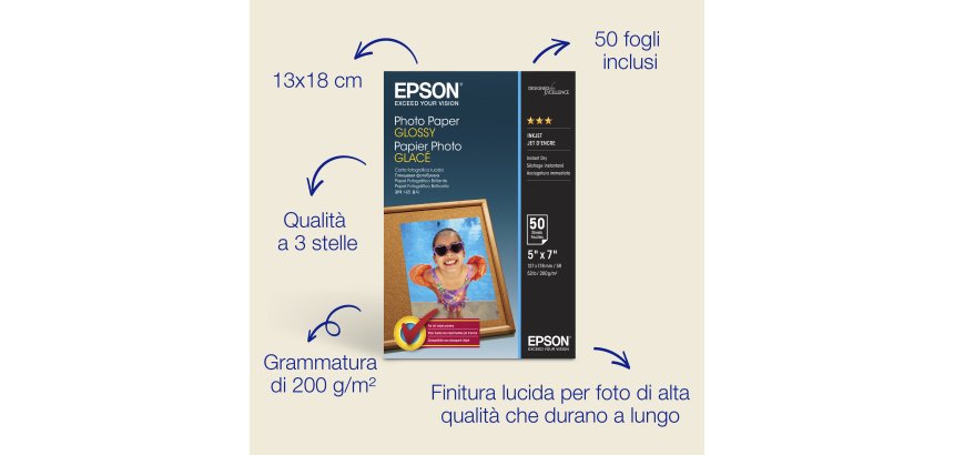 Epson Carta fotografica lucida (130 x 180 mm), 200 g/m2, 50 fogli