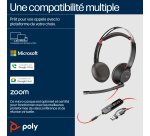 HP Poly Micro-casque stéréo USB-C Poly Blackwire 5220 + prise 3,5 mm + adaptateur USB-C/A (lot)