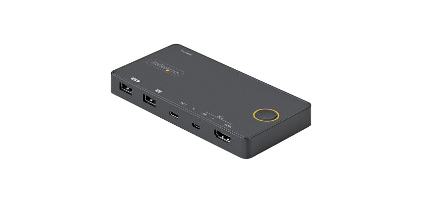 StarTech.com Switch KVM Hybride 2 Ports USB-A + HDMI & USB-C - Écran Unique HDMI 2.0 4K 60Hz - Commutateur KVM Compact HDMI Desktop et/ou Laptop - Alimenté par Bus USB - Compatible Thunderbolt 3