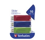 Verbatim Slider - USB Drive - 3x16 GB - Blue/Red/Green