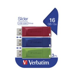 Verbatim Slider - USB Drive - 3x16 GB - Blue/Red/Green