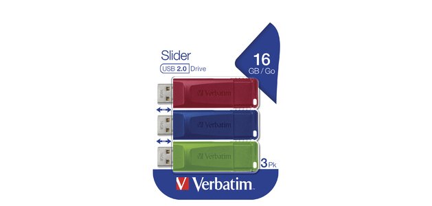 Verbatim Slider - USB Drive - 3x16 GB - Blue/Red/Green
