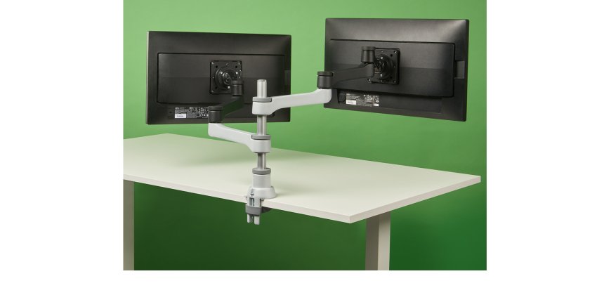 R-Go Tools Bras d'écran R-Go Zepher, bras réglable pour moniteur double, 100% circulaire, capacité de charge jusqu'à 8 kg, noir