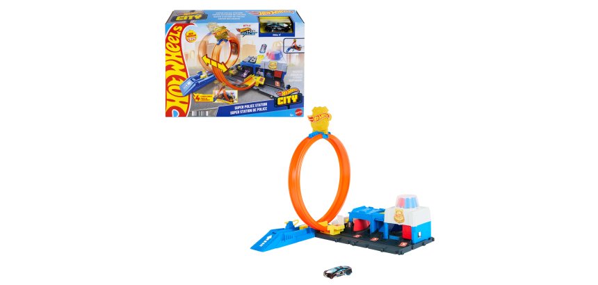 Hot Wheels City Super Police Station Playset with 1:64 Scale Police Toy Car & Adjustable Track Loop