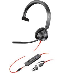 POLY Blackwire 3315 Monaural Microsoft Teams Certified USB-C Headset + 3,5 mm plug + USB-C/A adapter