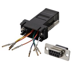 Adaptador Conversor Modular DB9 Serie a RJ45 Hembra a Hembra, DB-9, RJ-45, Negro