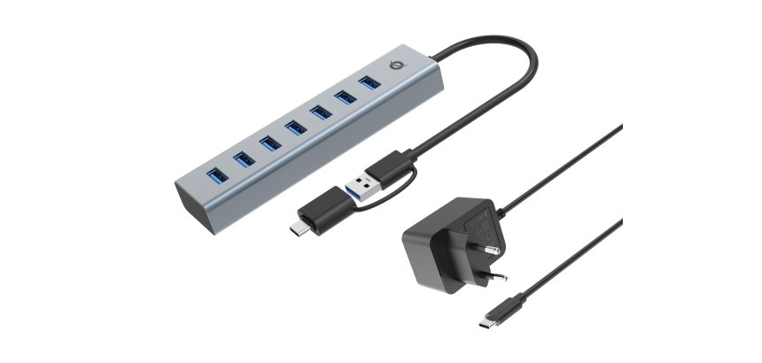 Conceptronic HUBBIES21GP 7-Port USB 3.0 Hub with Power Adapter, 5Gbps, USB-A x 7