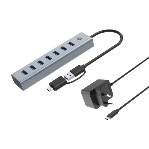 Conceptronic HUBBIES21GP hub de interfaz USB 3.2 Gen 1 (3.1 Gen 1) Type-A 5000 Mbit/s Gris