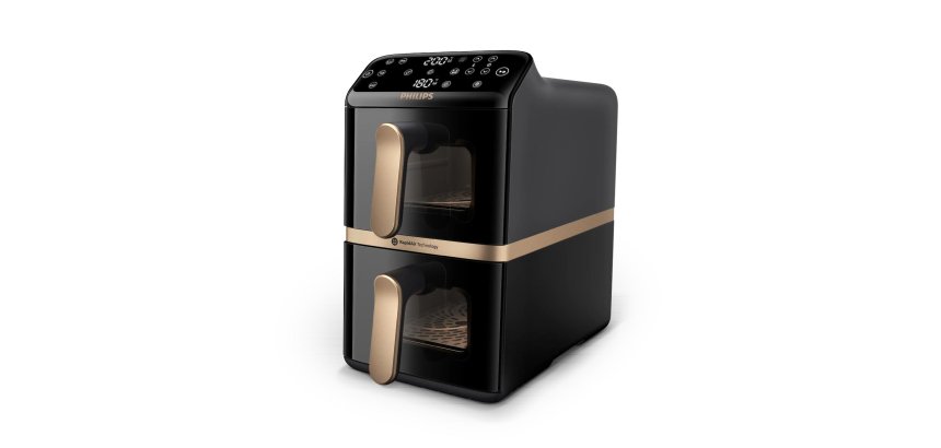 Philips Serie 4000 Airfryer doppio cestello Verticale, Friggitrice ad aria da 10L, 13 metodi di cottura, Rivestimento ceramica PFAS Free, Pulizia in lavastoviglie, App ricette, NA462/70