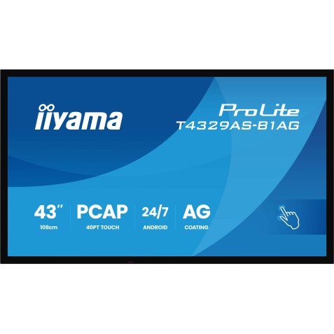 iiyama T4329AS-B1AG Écran d'affichage dynamique Écran plat interactif 108 cm (42.5") LED Wifi 500 cd/m² 4K Ultra HD Noir Écran tactile Intégré dans le processeur Android 24/7