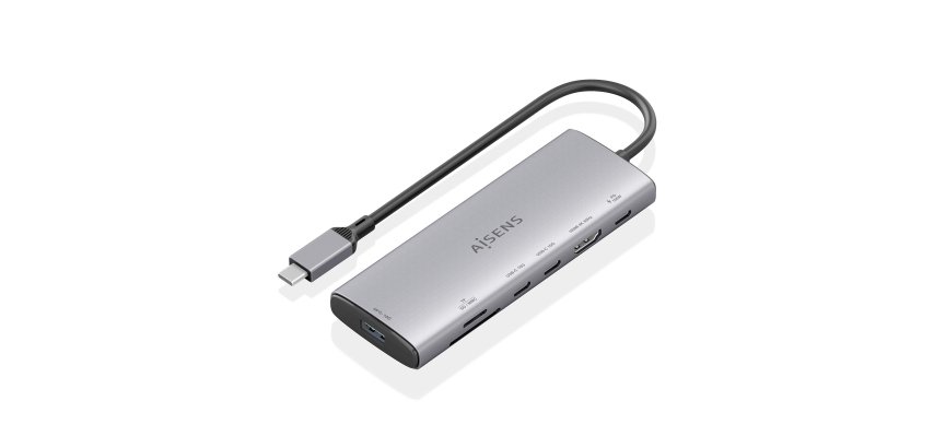 AISENS USB-C Dock 7 en 1, USB-C a 1xHDMI, 1xUSB-A 10G, 2xUSB-C 10G, 1xSD, 1xMicroSD, 1xUSB-C PD 100W, Gris, 20cm