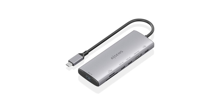AISENS USB-C Dock 7 en 1, USB-C a 1xHDMI, 1xUSB-A 10G, 2xUSB-C 10G, 1xSD, 1xMicroSD, 1xUSB-C PD 100W, Gris, 20cm