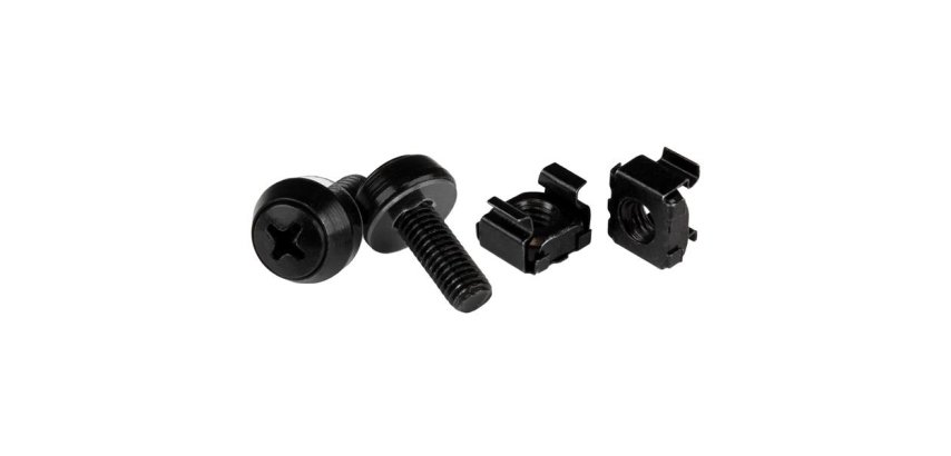 StarTech.com Viti e Dadi in Gabbia per Rack 19" e 10" con Fori Quadrati; Kit con Viti M6 da 12mm, Dadi e Rondelle; Utensile Incluso, Nero, Confezione da 50