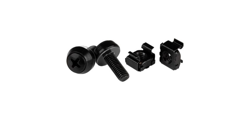 StarTech.com Lot de 50 Vis M6 de 12mm, Écrous Cage à Trou Carré et Outil d'Installation, Kit de Fixation pour Baies de Serveurs, Armoires et Boîtiers de 19" ou 10", Noir - TAA