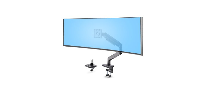 StarTech.com Support de Bureau pour Écrans Incurvés Jusqu'à 49 Pouces 32:9 Ultrawide, Bras à Ressort Mécanique pour Moniteur, Pince en C/Oeillet, Réglage Sans Outil, Max 20kg