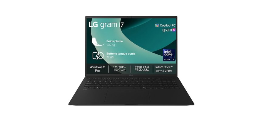 LG 17Z90TL-G.AZ78F laptop Copilot+ PC Intel Core Ultra 7 256V Ordinateur portable 43,2 cm (17") 2.5K 16 Go LPDDR5x-SDRAM 1 To SSD Wi-Fi 7 (802.11be) Windows 11 Home Gris