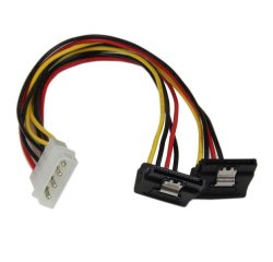 StarTech.com Câble répartiteur d'alimentation en Y LP4 vers 2 SATA à angle droit et verrouillage 30 cm - LP4 4 broches vers deux SATA