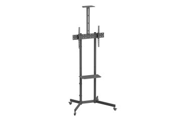 AISENS Soporte De Suelo Eco Con Rueda, Bandeja Para DVD Y Soporte De Cámara Para Monitor/TV 45kg De 37-70, Negro