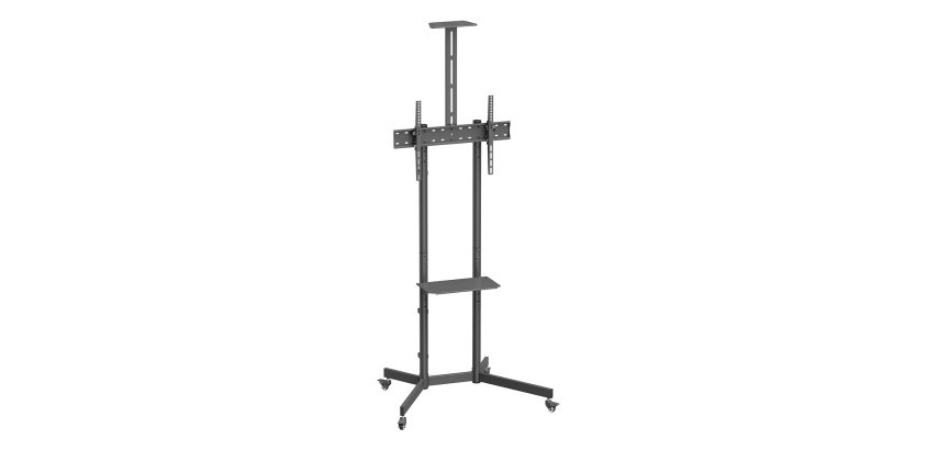 AISENS Soporte De Suelo Eco Con Rueda, Bandeja Para DVD Y Soporte De Cámara Para Monitor/TV 45kg De 37-70, Negro