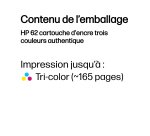 HP 62 cartouche d'encre trois couleurs authentique